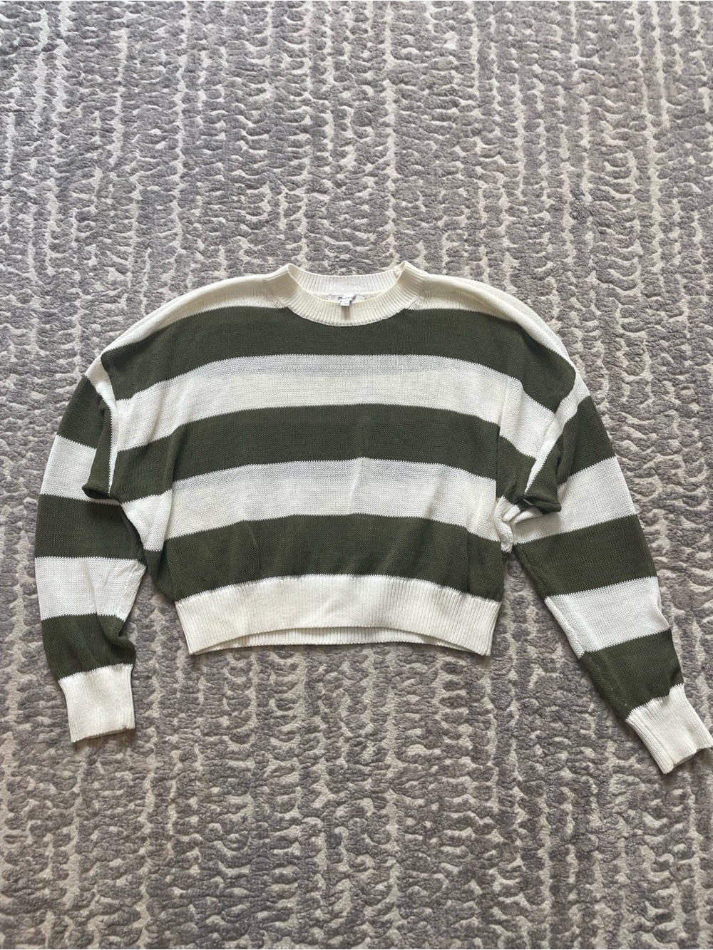 Madewell Olive & Cream Wide-Stripe Cropped Crewneck Sweater